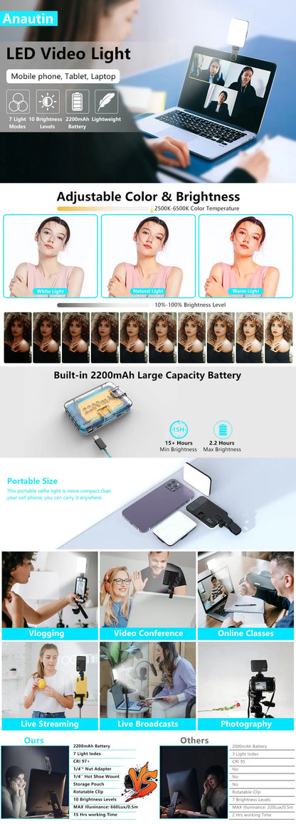 Portable LED Selfie and Video Light