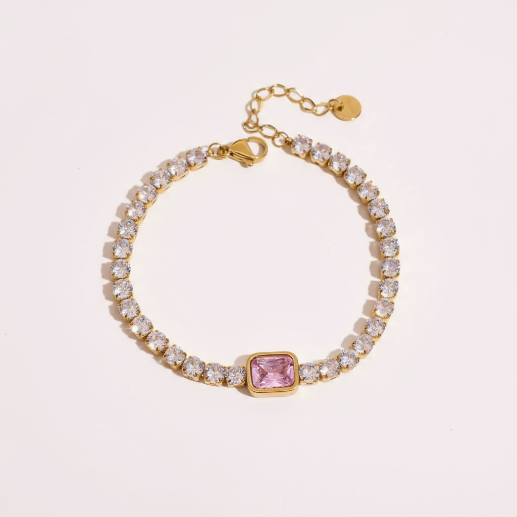 Pulseira com Zircônia Rosa