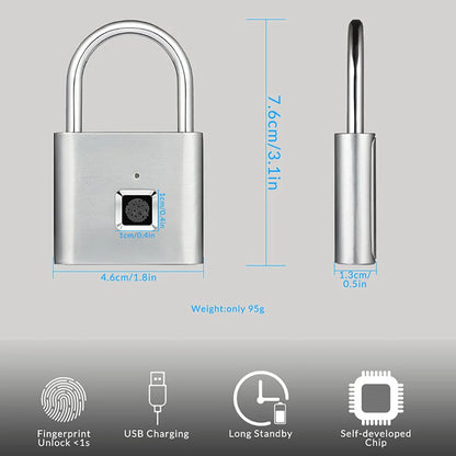Cadeado Inteligente Biométrico – Desbloqueio por Impressão Digital, USB Recarregável, à Prova d’Água, Portátil e Antirroubo