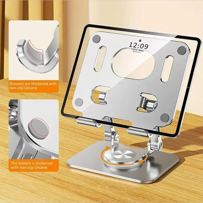 Suporte para Tablet com Rotação 360° – Ajustável, Dobrável e de Alumínio, Compatível com iPad Pro, Air, Mini e Smartphones