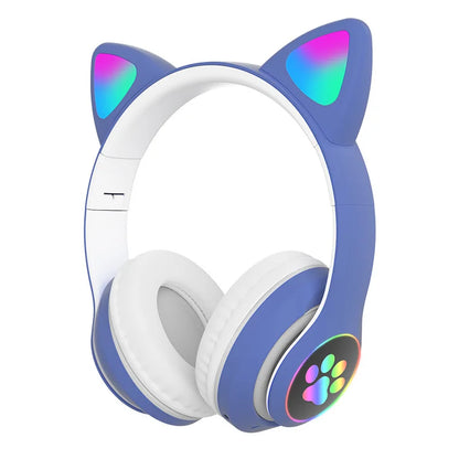 Fone de Ouvido Bluetooth com Orelhas de Gato - Som Estéreo com Luz LED