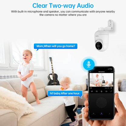Camera WiFi Inteligente com Suporte Ajustável 4K 8MP  –  Rastreamento AI e Armazenamento de Até 128GB
