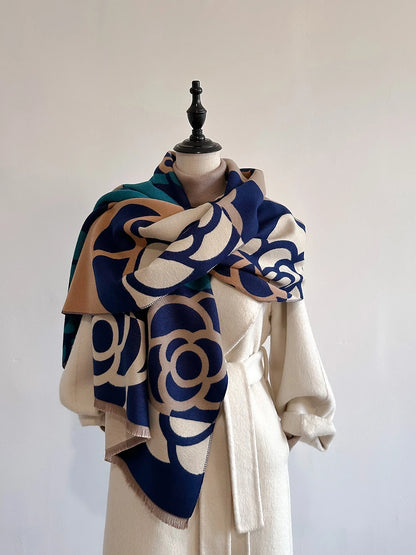 Cachecol Feminino Luxo Floral – Estilo Pashmina Toque de Cashmere 185x65cm