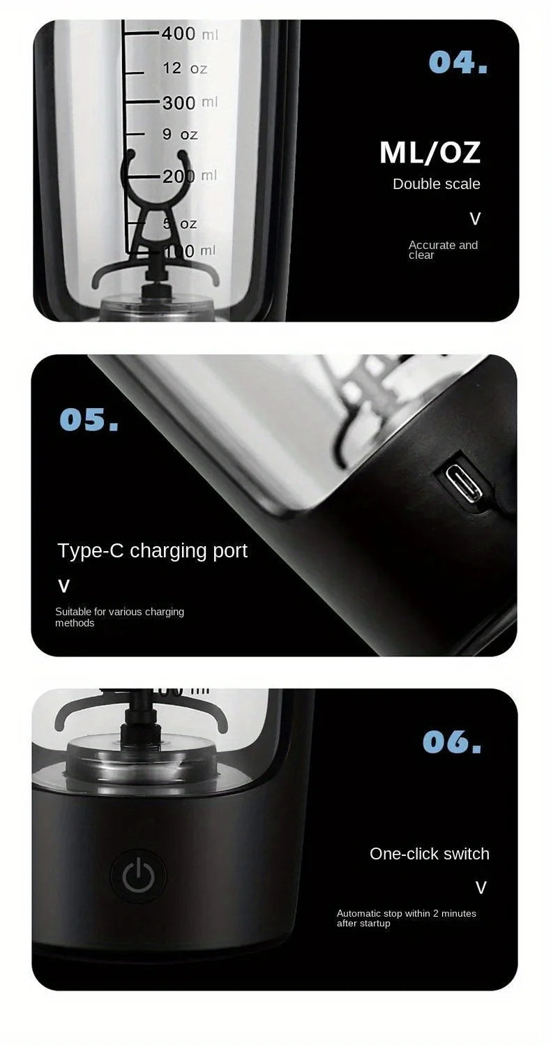 Copo Misturador Automático Portátil – 650ml, Recarregável, Ideal para Shakes de Proteína, Esportes e Fitness