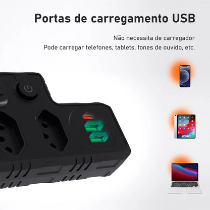 Régua Extensão de Tomadas e Porta USB