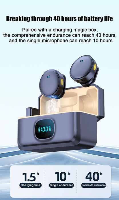 Microfone com Clip Magnético Sem Fio  – Plug and Play com Estojo de Carregamento