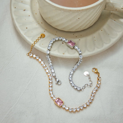 Conjunto Pulseira com Zircônia Rosa