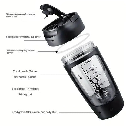 Copo Misturador Automático Portátil – 650ml, Recarregável, Ideal para Shakes de Proteína, Esportes e Fitness