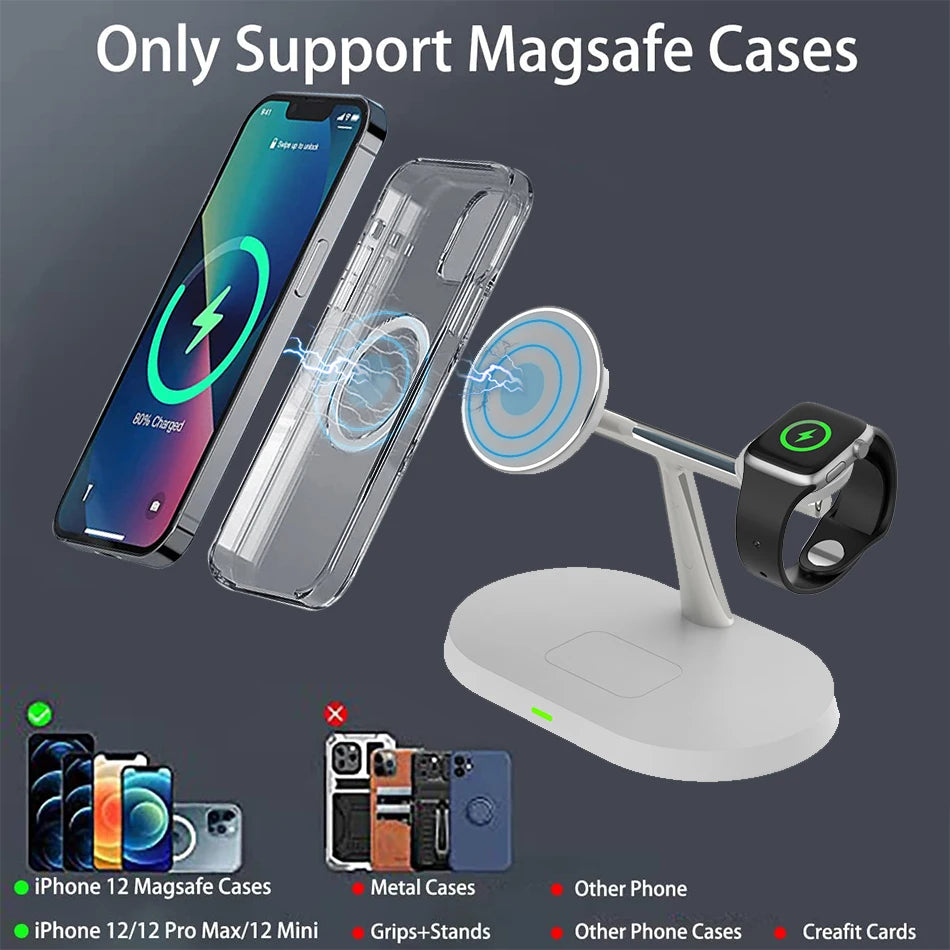 Carregador Sem Fio 3 em 1  Estação de Carregamento para iPhone  Apple Watch e AirPods