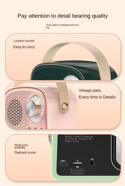 Caixa de Som Bluetooth Portátil - Som Estéreo Retro com Função FM