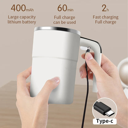 Rechargeable Automatic Blender Cup – Stainless Steel, Magnetic Rotation, Ideal for Coffee and Beverages