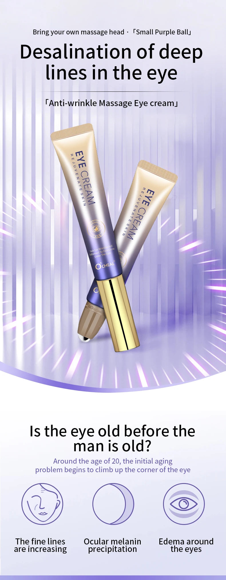 O'CHEAL Creme para Olhos com Esfera Roller – Anti-Idade & Anti-Olheiras