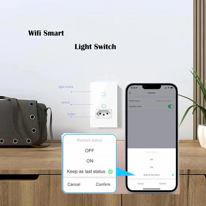 Interruptor e Tomada Inteligente Wi-Fi  Padrão Brasil, Painel de Vidro