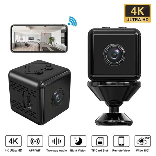 Mini Câmera Wi-Fi 4K/1080P HD com Visão Noturna e Detecção de Movimento