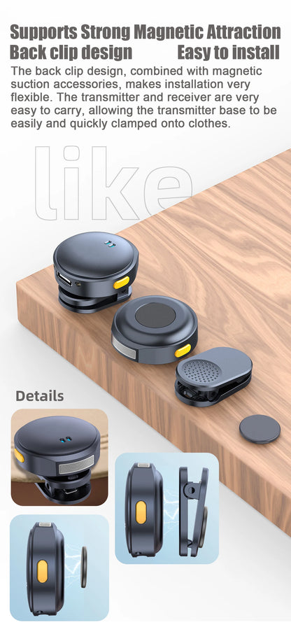Microfone com Clip Magnético Sem Fio  – Plug and Play com Estojo de Carregamento