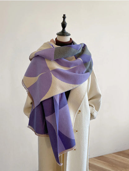 Cachecol Feminino Luxo – Dupla Face com Estampa Geométrica | Toque de Cashmere