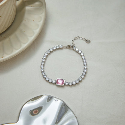 Conjunto Pulseira com Zircônia Rosa