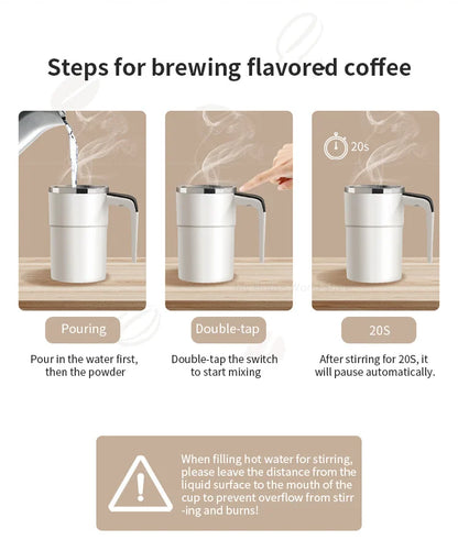 Rechargeable Automatic Blender Cup – Stainless Steel, Magnetic Rotation, Ideal for Coffee and Beverages