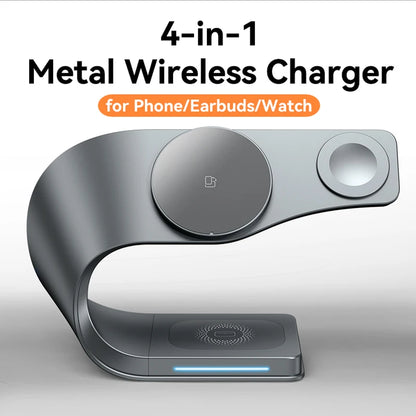 Carregador Sem Fio 4 em 1 com Estrutura de Metal – Rápido Magnético para iPhone , Apple Watch e AirPods