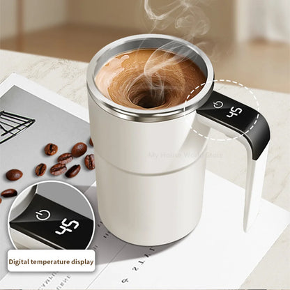 Rechargeable Automatic Blender Cup – Stainless Steel, Magnetic Rotation, Ideal for Coffee and Beverages