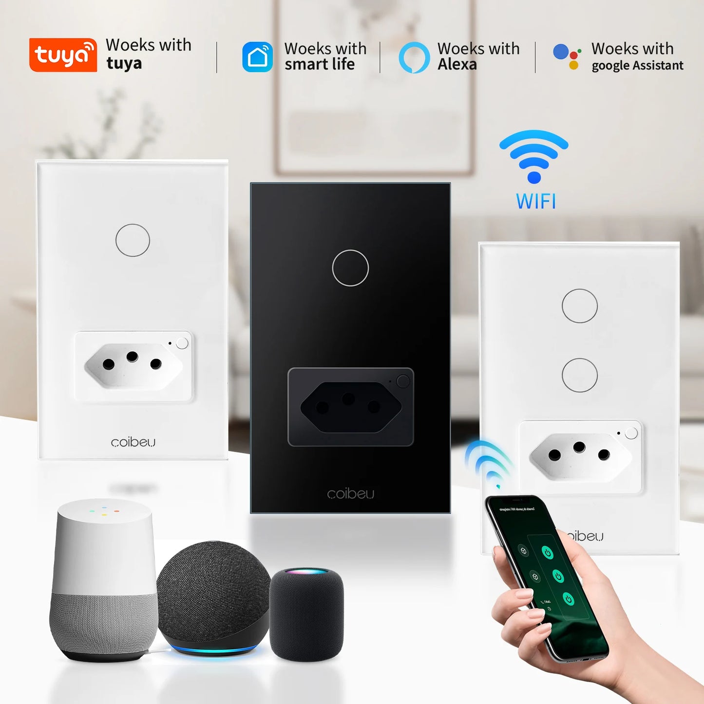 Interruptor Tomada inteligente touch wi fi com Neutro