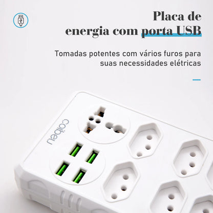 Régua Extensão de Tomadas e Porta USB