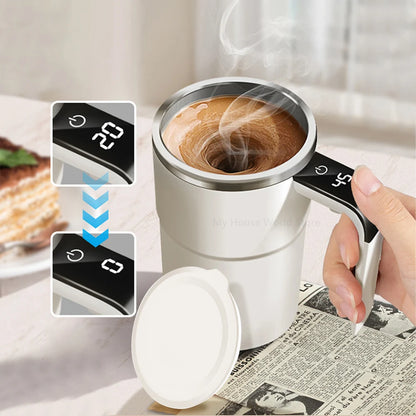 Rechargeable Automatic Blender Cup – Stainless Steel, Magnetic Rotation, Ideal for Coffee and Beverages