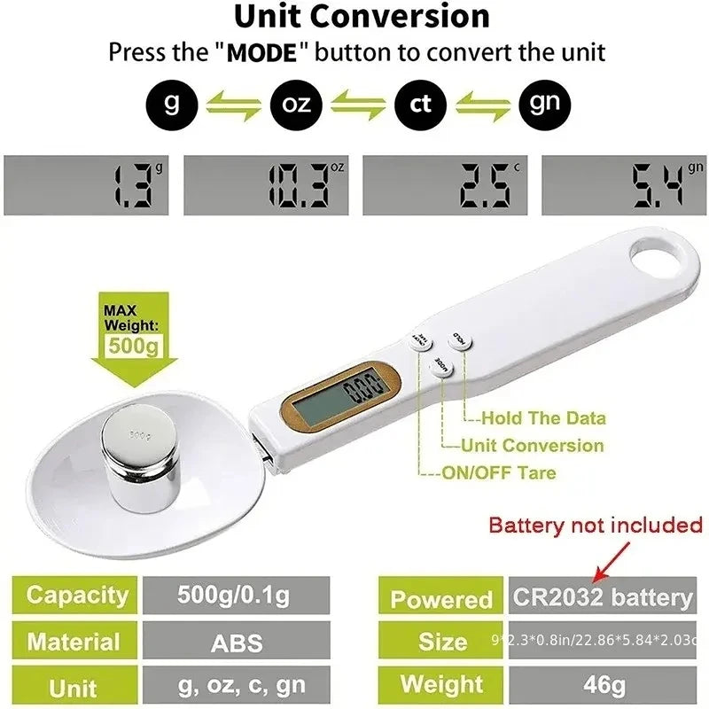 Colher Medidora Digital com Tela LCD — Balança de Cozinha 500g/0,1g