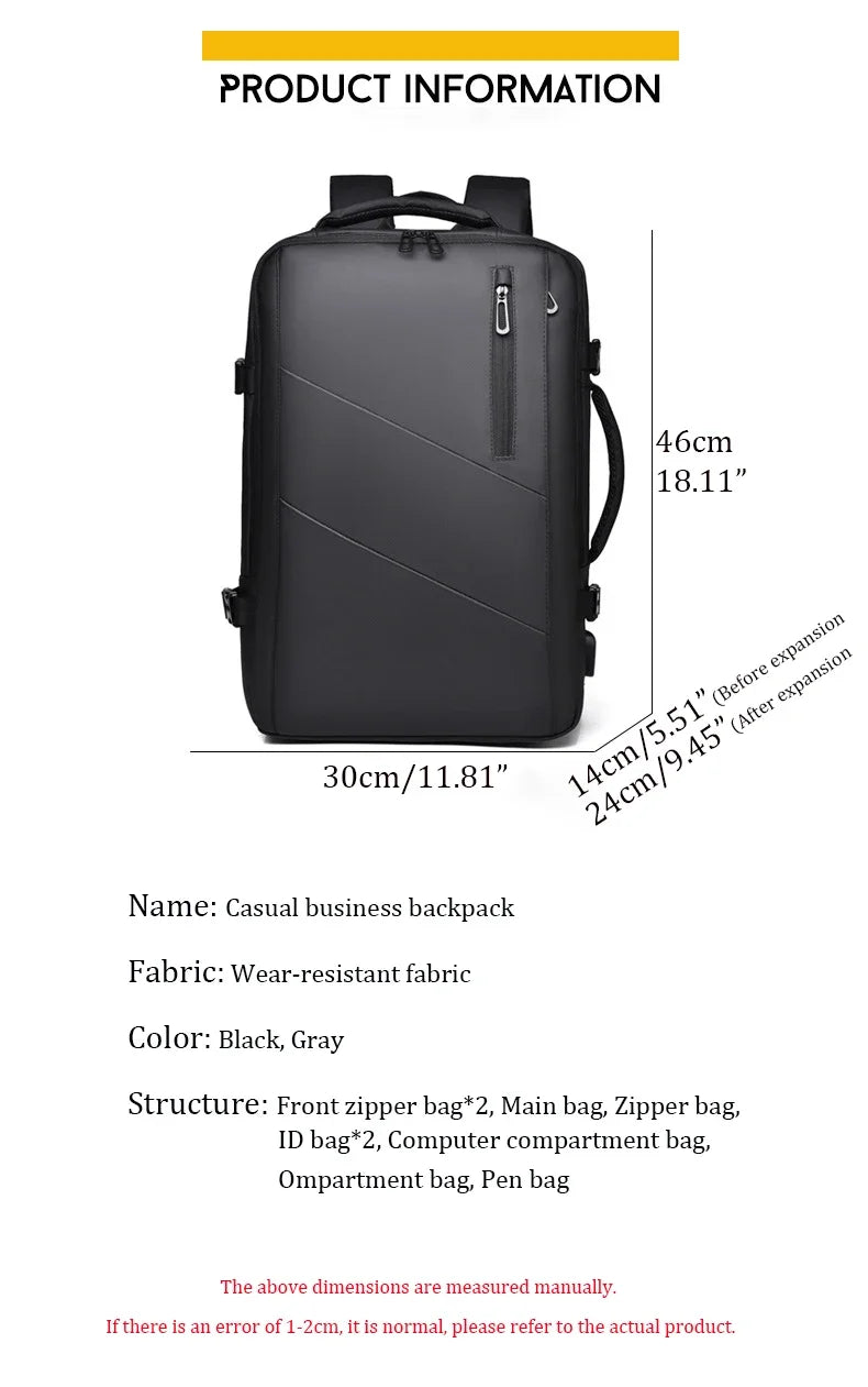 Mochila  – Impermeável, Expansível, com Porta USB e Compartimento para Notebook 15.6”