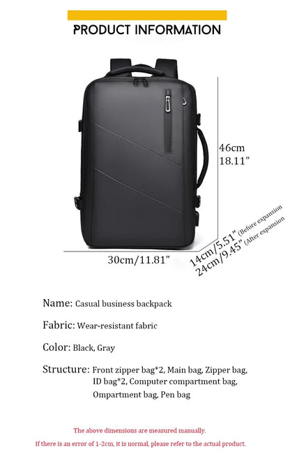 Mochila  – Impermeável, Expansível, com Porta USB e Compartimento para Notebook 15.6”
