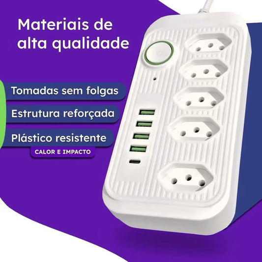 Régua Extensão de Tomadas e Porta USB